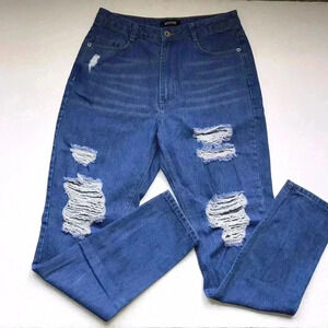 Missguided Jeans 6 Blue High Waist Skinny Distressed
